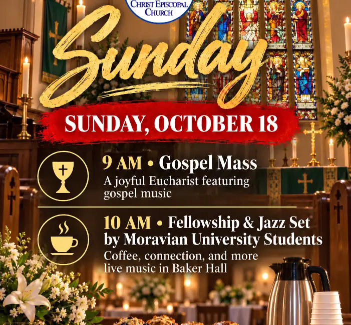 Sunday Worship & Gospel Mass at Christ Episcopal Church in Milford, featuring the Christ Church choir and Moravian University Jazz Ensemble.