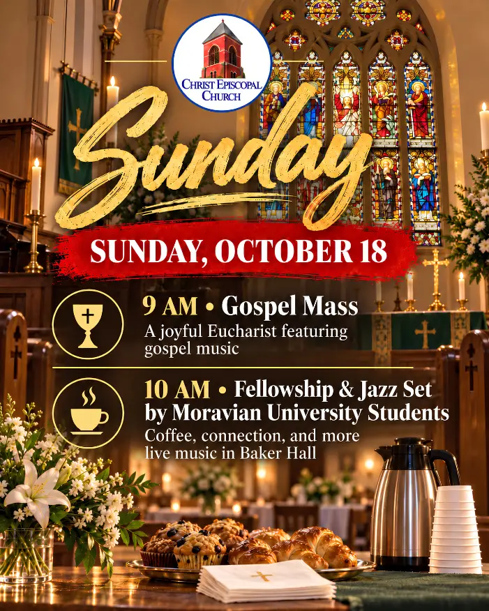 Sunday Worship & Gospel Mass at Christ Episcopal Church in Milford, featuring the Christ Church choir and Moravian University Jazz Ensemble.